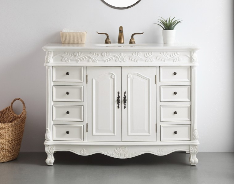 48 inch Single Bathroom Vanity in Antique White with Ivory White Marble