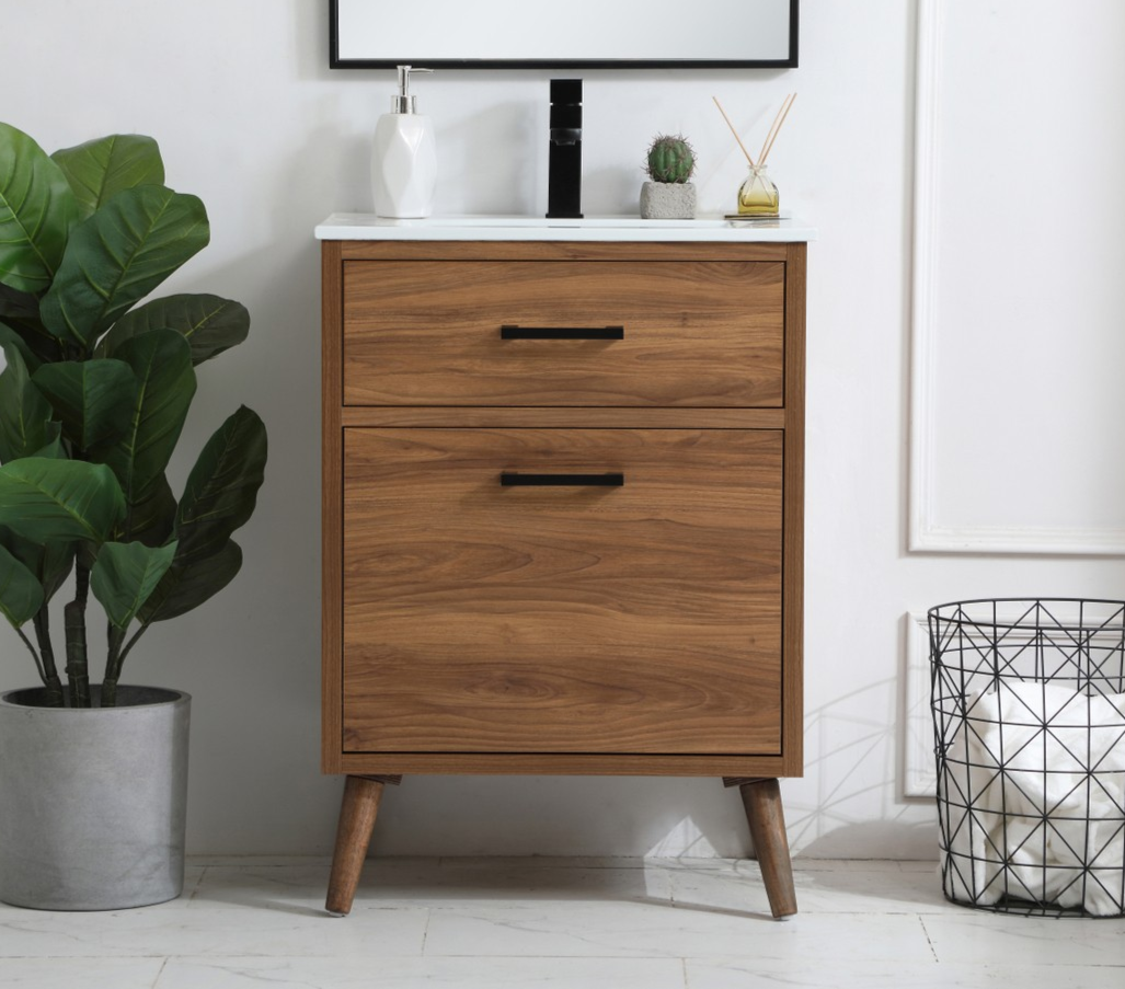 24 inch Bathroom Vanity in Walnut Brown