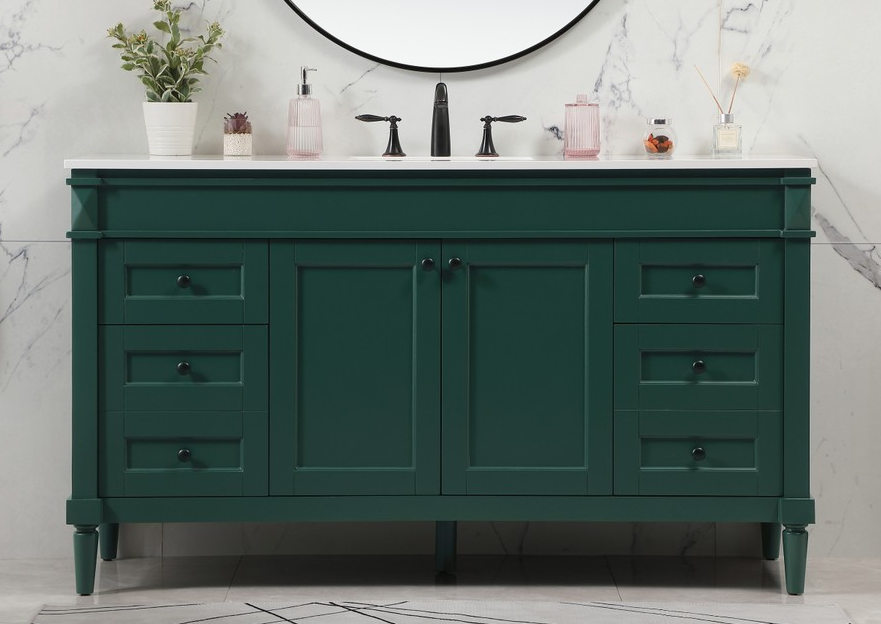 60 inch Modern Fitting Single Bathroom Vanity in Green