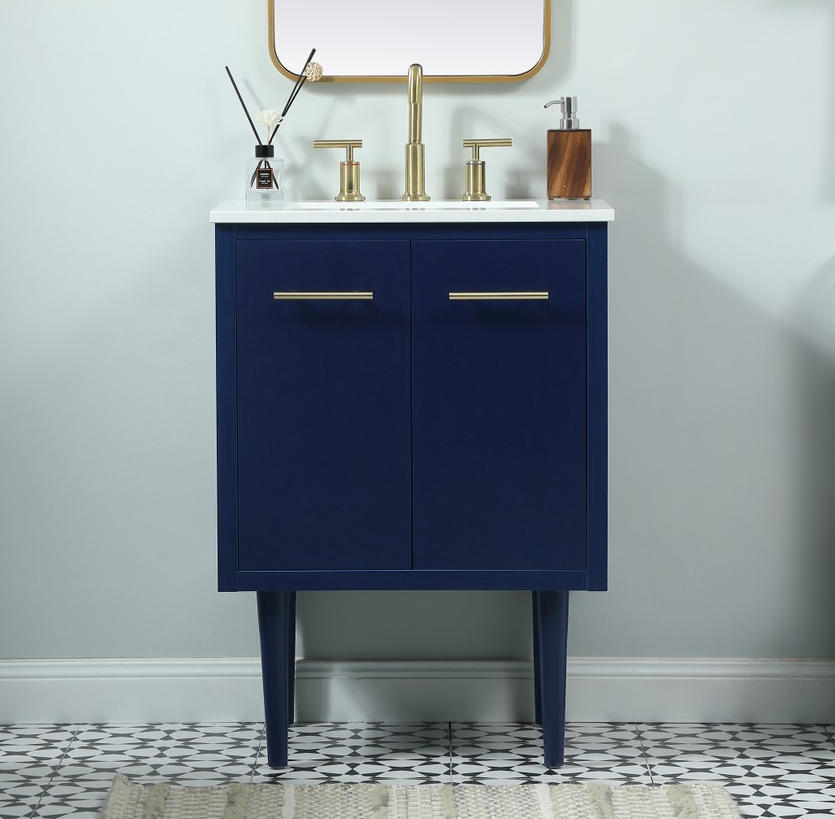 24 inch Single Bathroom Vanity in Blue with Two Finish Options and Backsplash Option