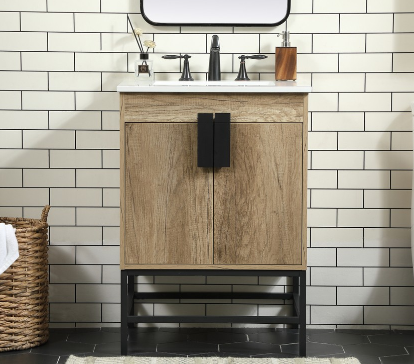 24 inch Single Bathroom Vanity in Natural Oak Finish