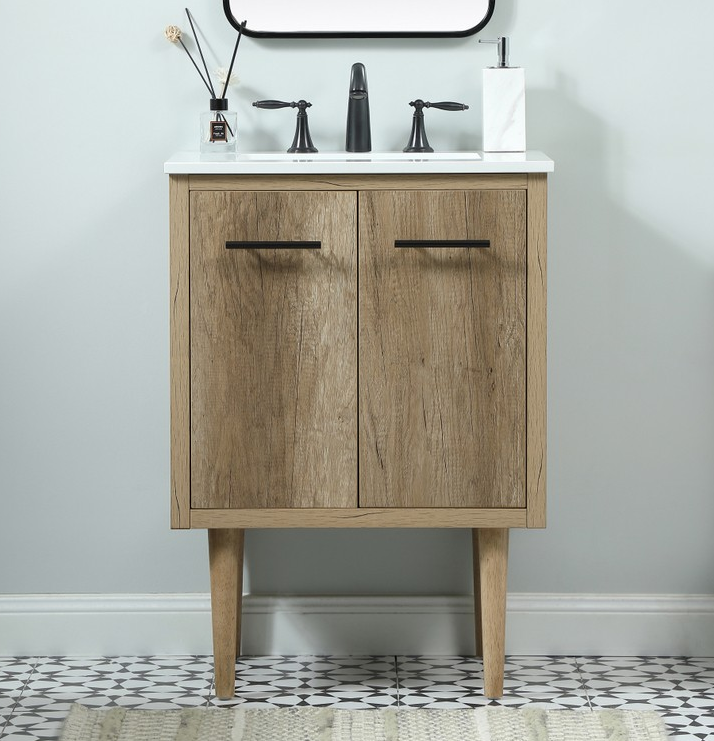 24 inch Single Bathroom Vanity in Natural Oak with Backsplash Option