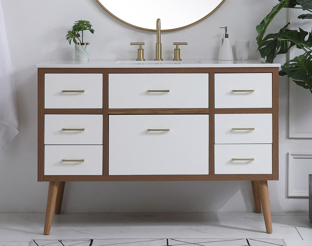 48 inch Bathroom Vanity in White with Backsplash Option