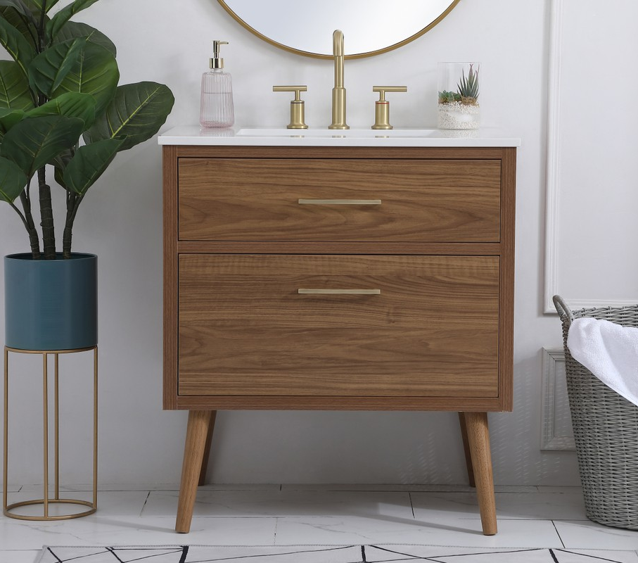 30 inch Bathroom Vanity in Walnut Brown with Backsplash Option