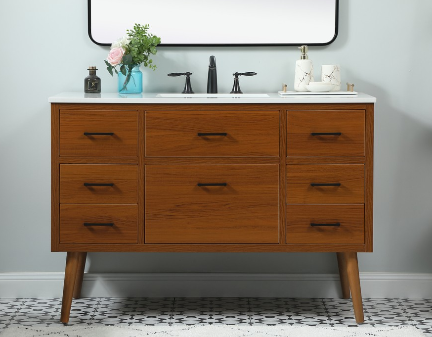 48 inch Single Bathroom Vanity in Teak with Backsplash Option