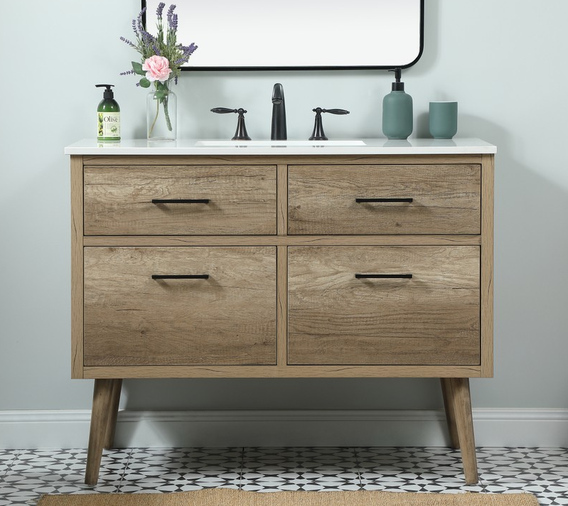 42 inch Single Bathroom Vanity in Natural Oak with Backsplash Options