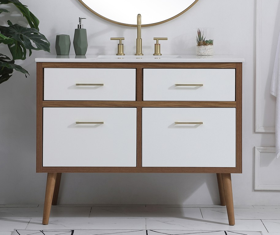 42 inch Bathroom Vanity in White with Backsplash Option