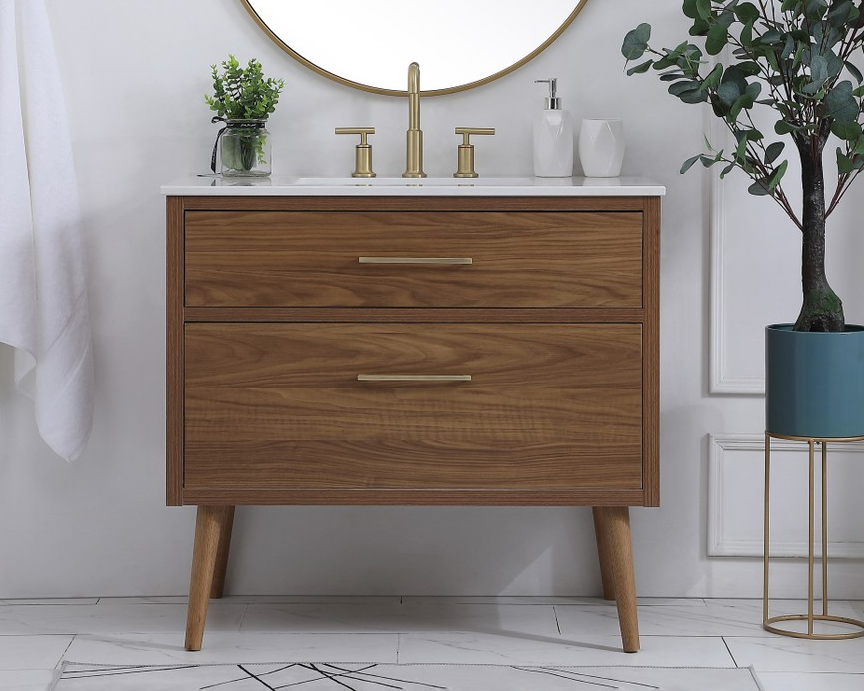 36 inch Bathroom Vanity in Walnut Brown with Backsplash Option