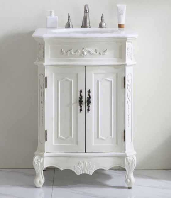 24 inch Adelina Single Bathroom vanity in Antique White with Ivory White Marble