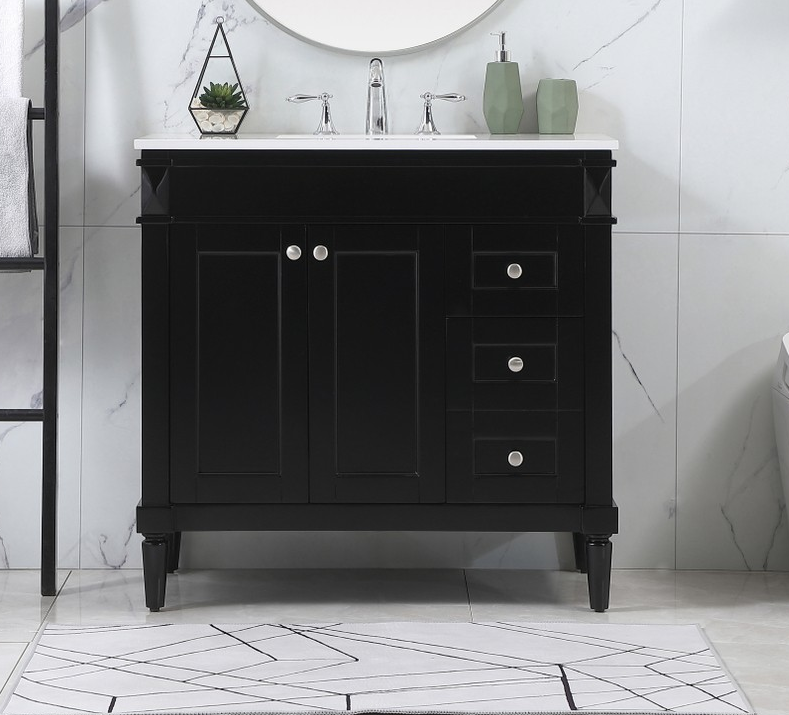 36 inch Modern Fitting Single Bathroom Vanity in Black with Backsplash Option