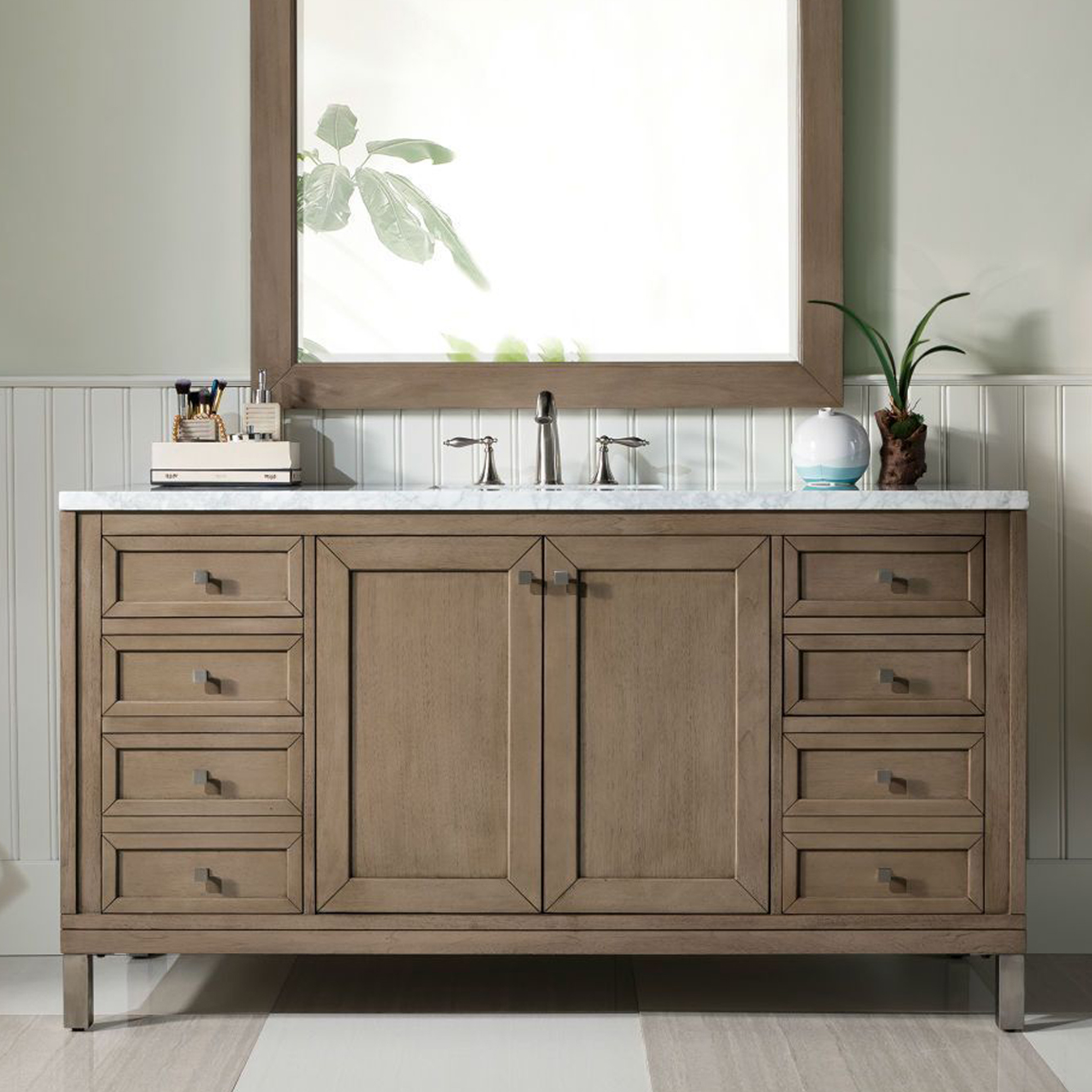 Chicago 60" White Washed Walnut Single Vanity with Top Options