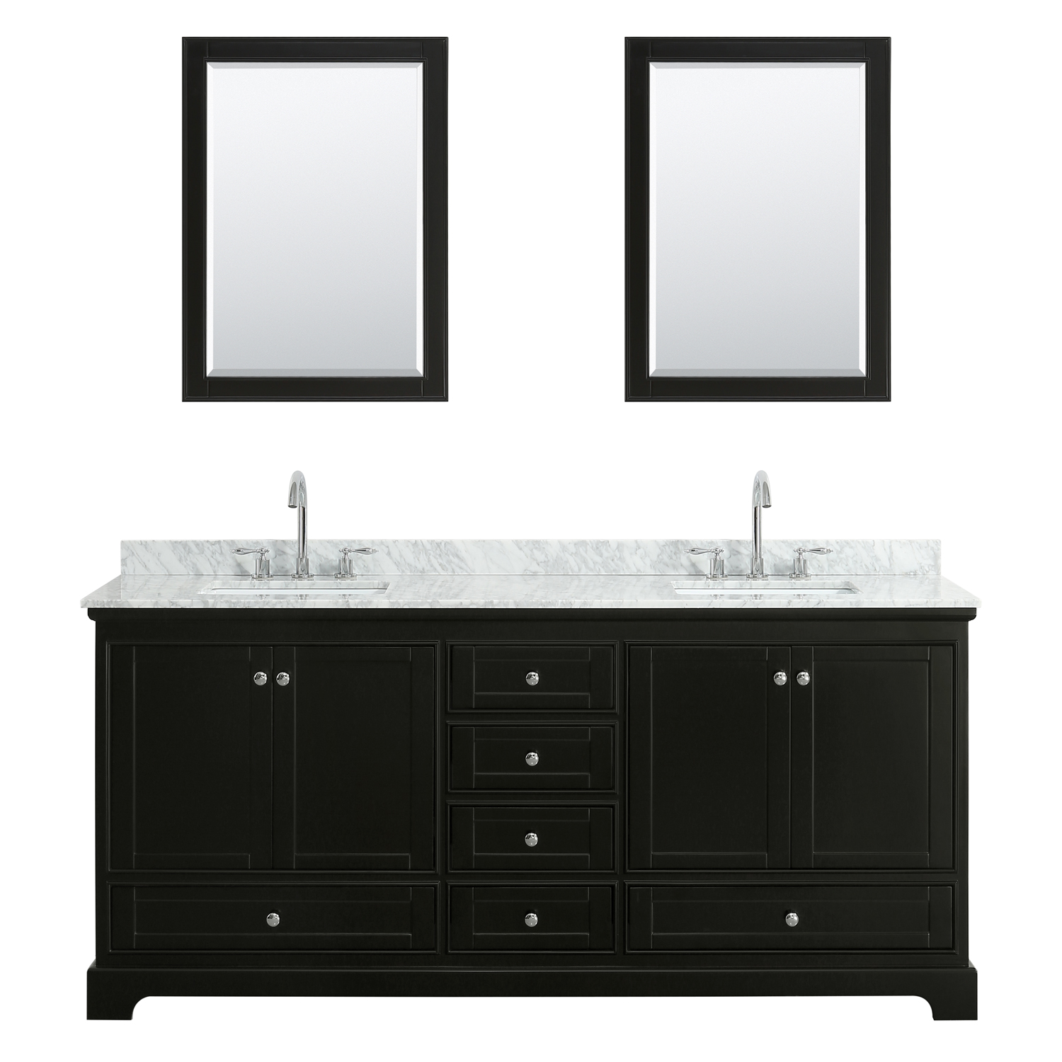 80" Double Bathroom Vanity in White Carrara Marble Countertop with Undermount Porcelain Sinks, Medicine Cabinet, Mirror and Color Options