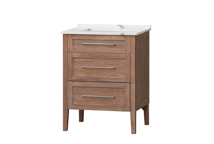 28" Single Sink Bathroom Vanity Solid Mango Wood with Light Finish with White Quartz Counter Top