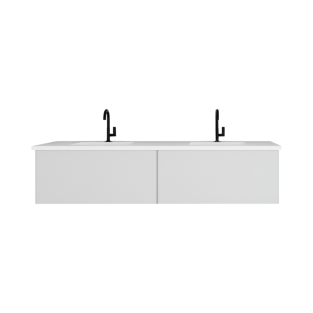 72" Cloud White Double Sink Bathroom Vanity with Matte White VIVA Stone Solid Surface Double Sink Countertop