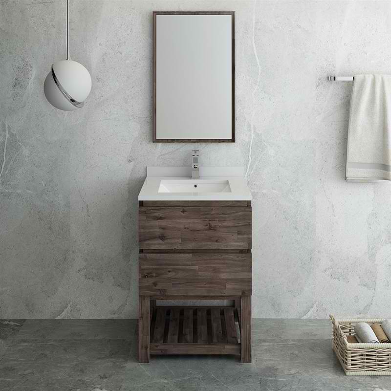 24" Floor Standing Modern Bathroom Vanity with Open Bottom & Mirror