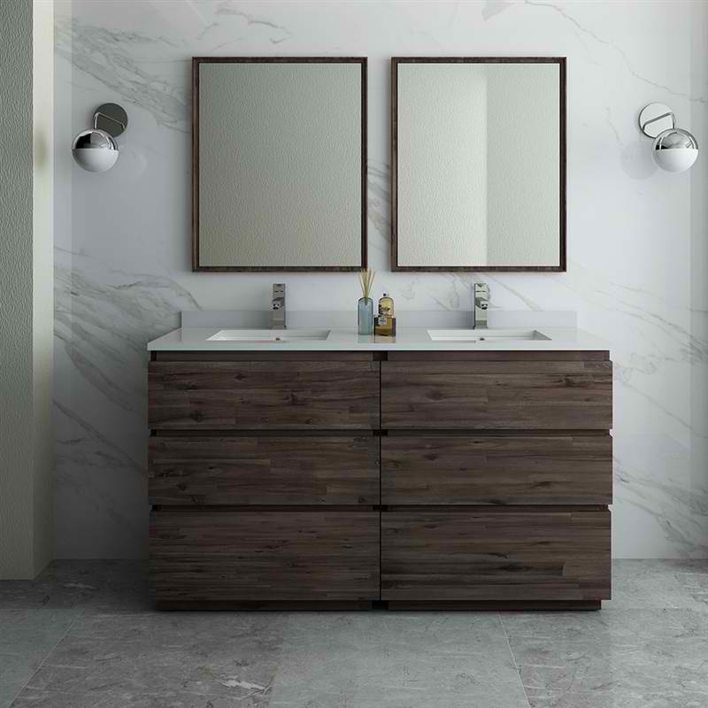 60" Floor Standing Double Sink Modern Bathroom Vanity w/ Mirrors