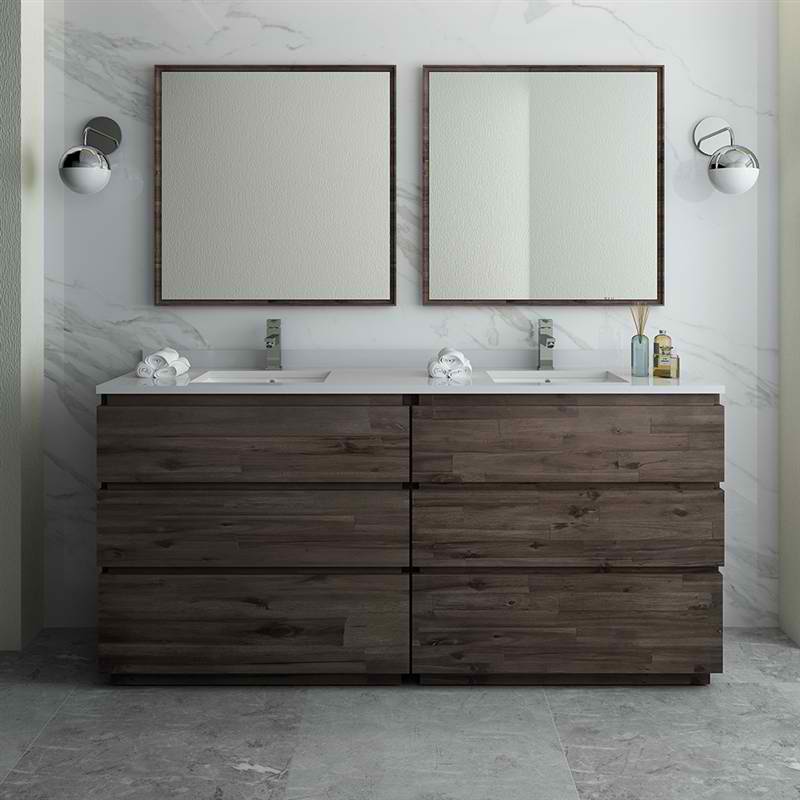 72" Floor Standing Double Sink Modern Bathroom Vanity w/ Mirrors