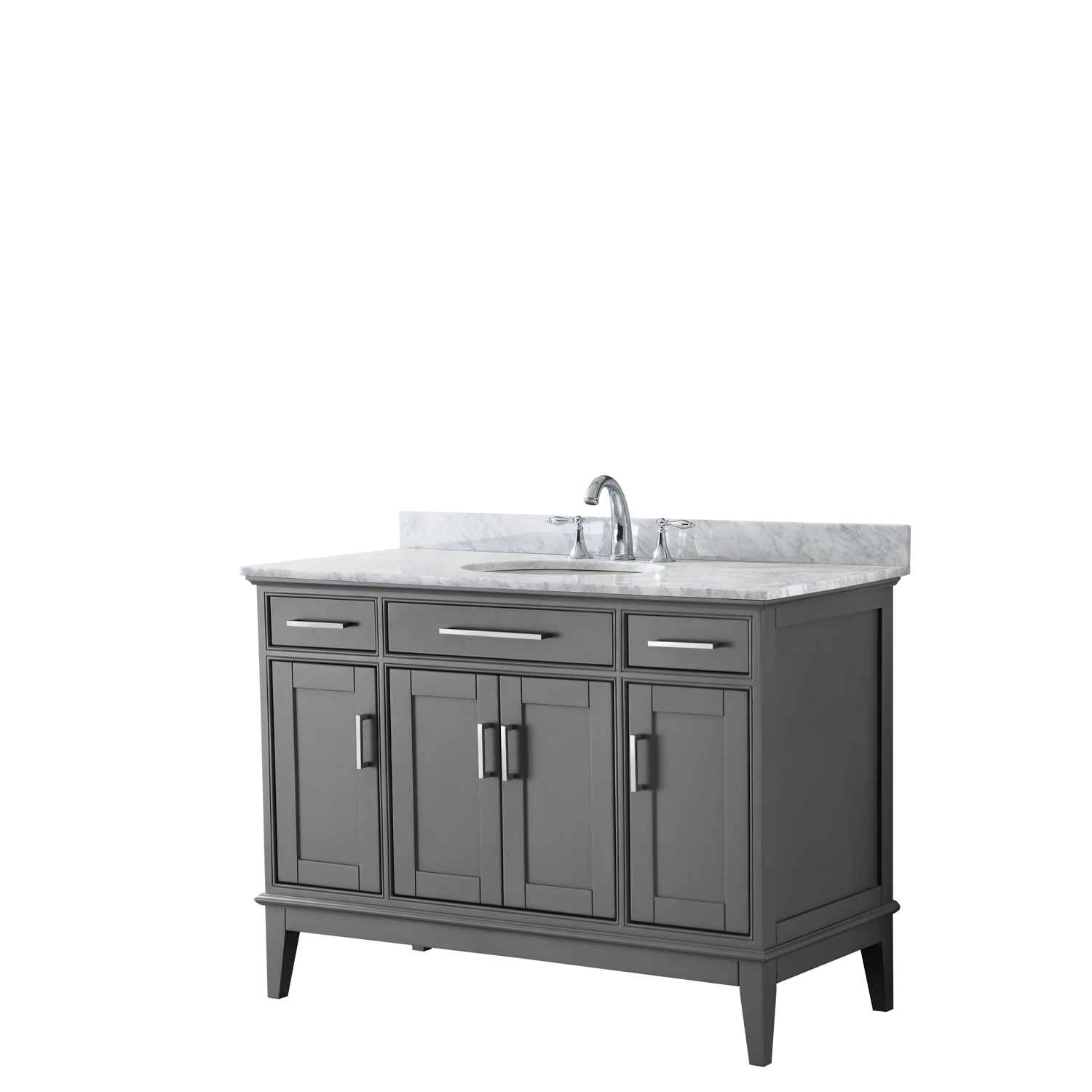Contemporary 48" Single Bathroom Vanity in Dark Gray, White Carrara Marble Countertop with Undermount Sink, and Mirror Options