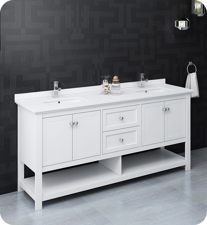 72" Traditional Double Sink Bathroom Cabinet with Top & Sinks - Color Options