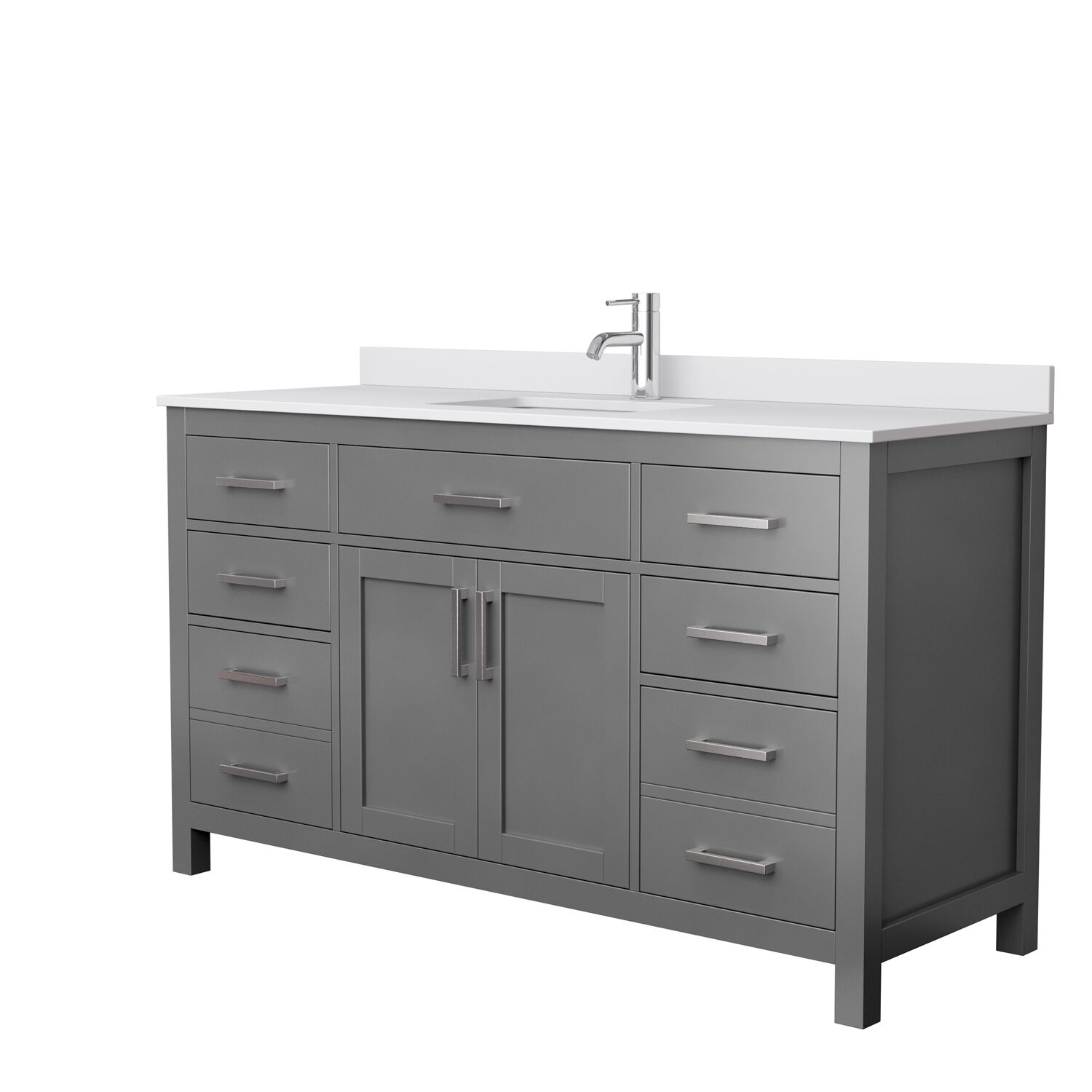 60" Single Bathroom Vanity in Dark Gray, White Cultured Marble Countertop, Undermount Square Sink, No Mirror
