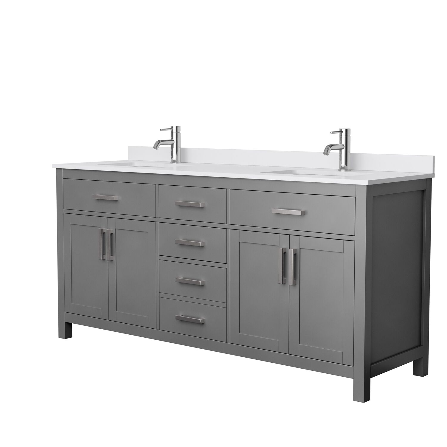 72" Double Bathroom Vanity in Dark Gray, White Cultured Marble Countertop, Undermount Square Sinks, No Mirror