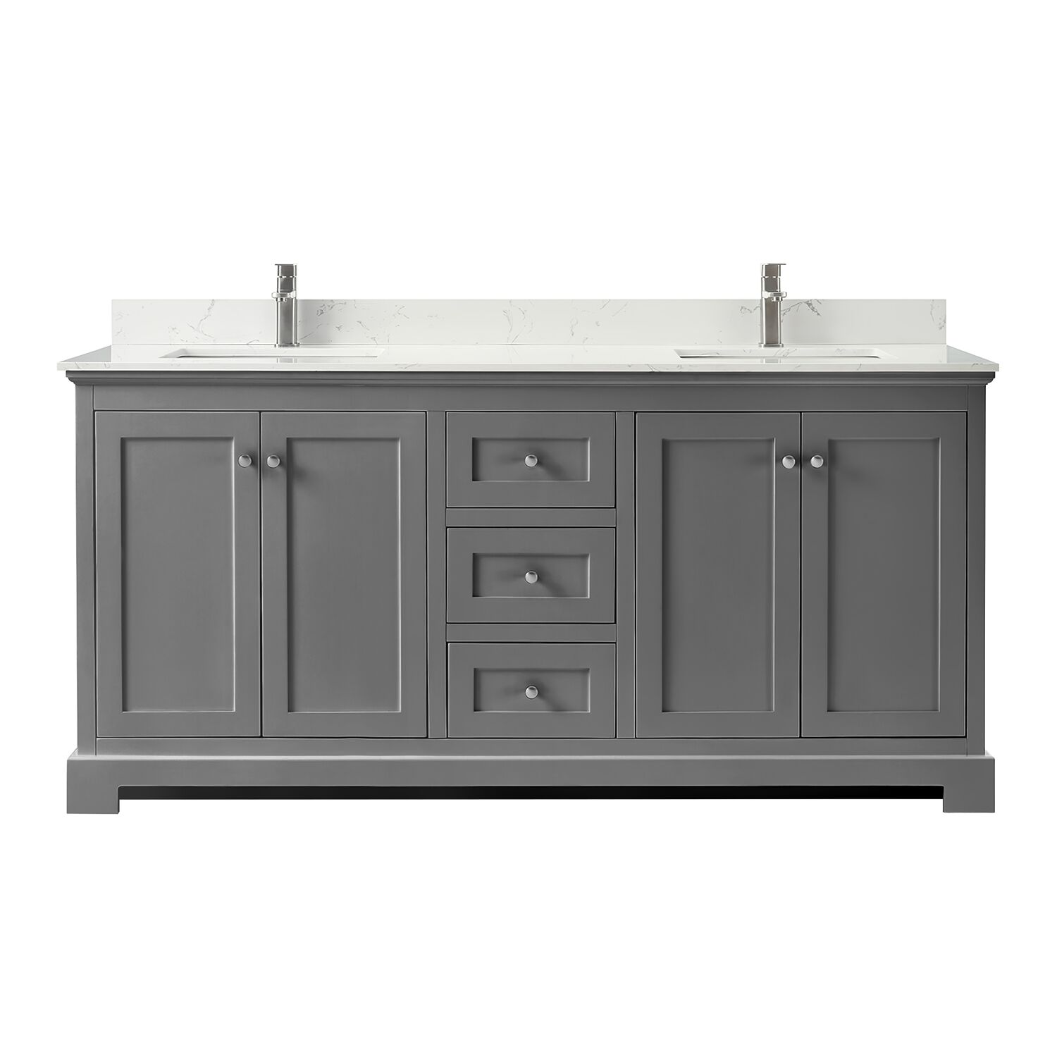 72" Double Bathroom Vanity in Dark Gray, Carrara Cultured Marble Countertop, Undermount Square Sinks, No Mirror