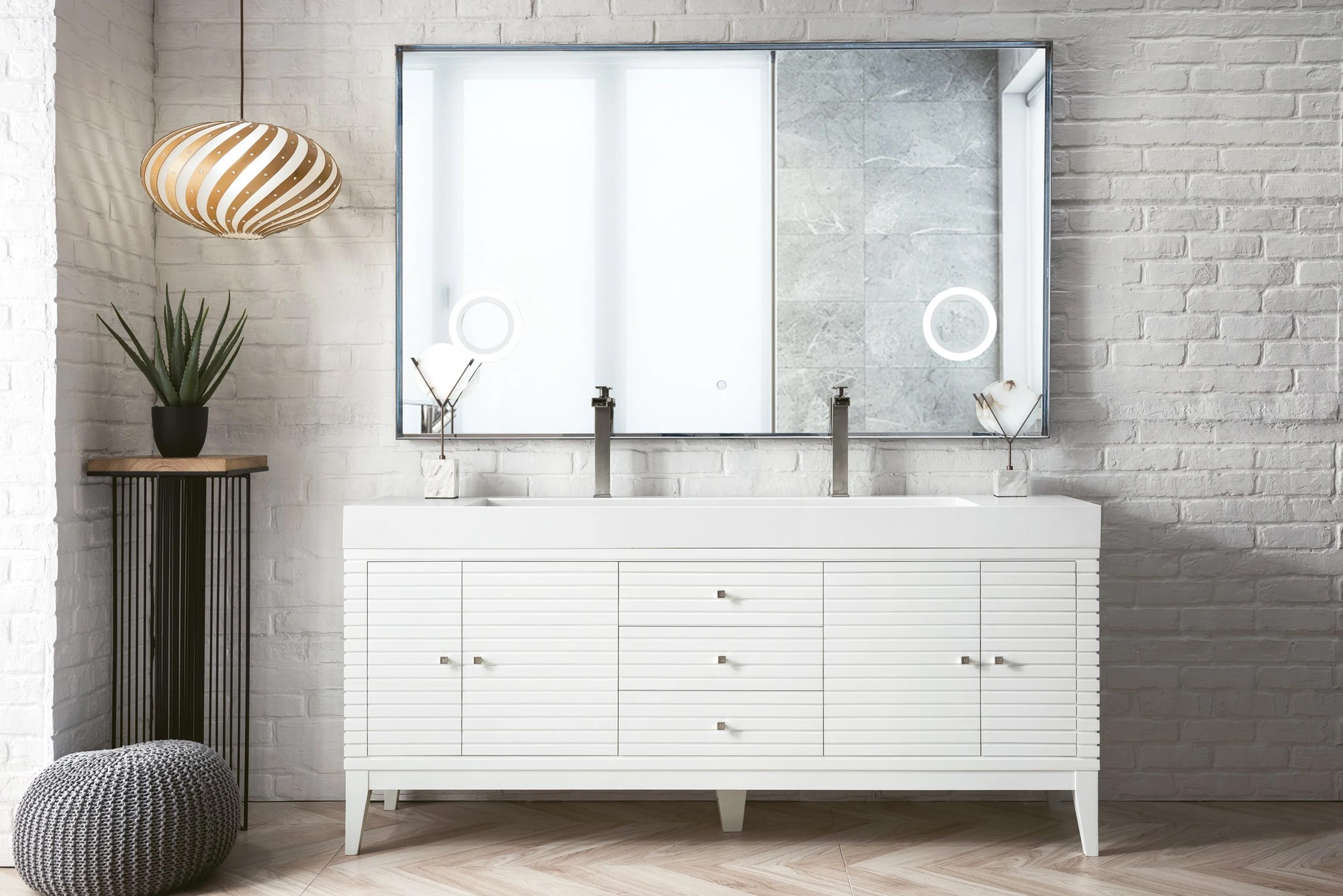 James Martin Linear Collection 72" Double Vanity, Glossy White Finish