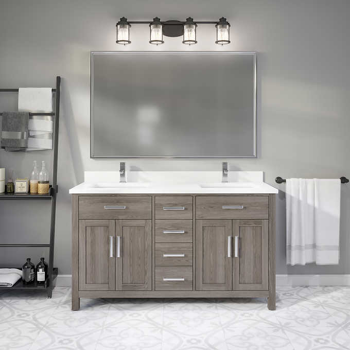 60" Distressed Gray Vanity Finish with Cultured Marble Countertop with Matching Backsplash