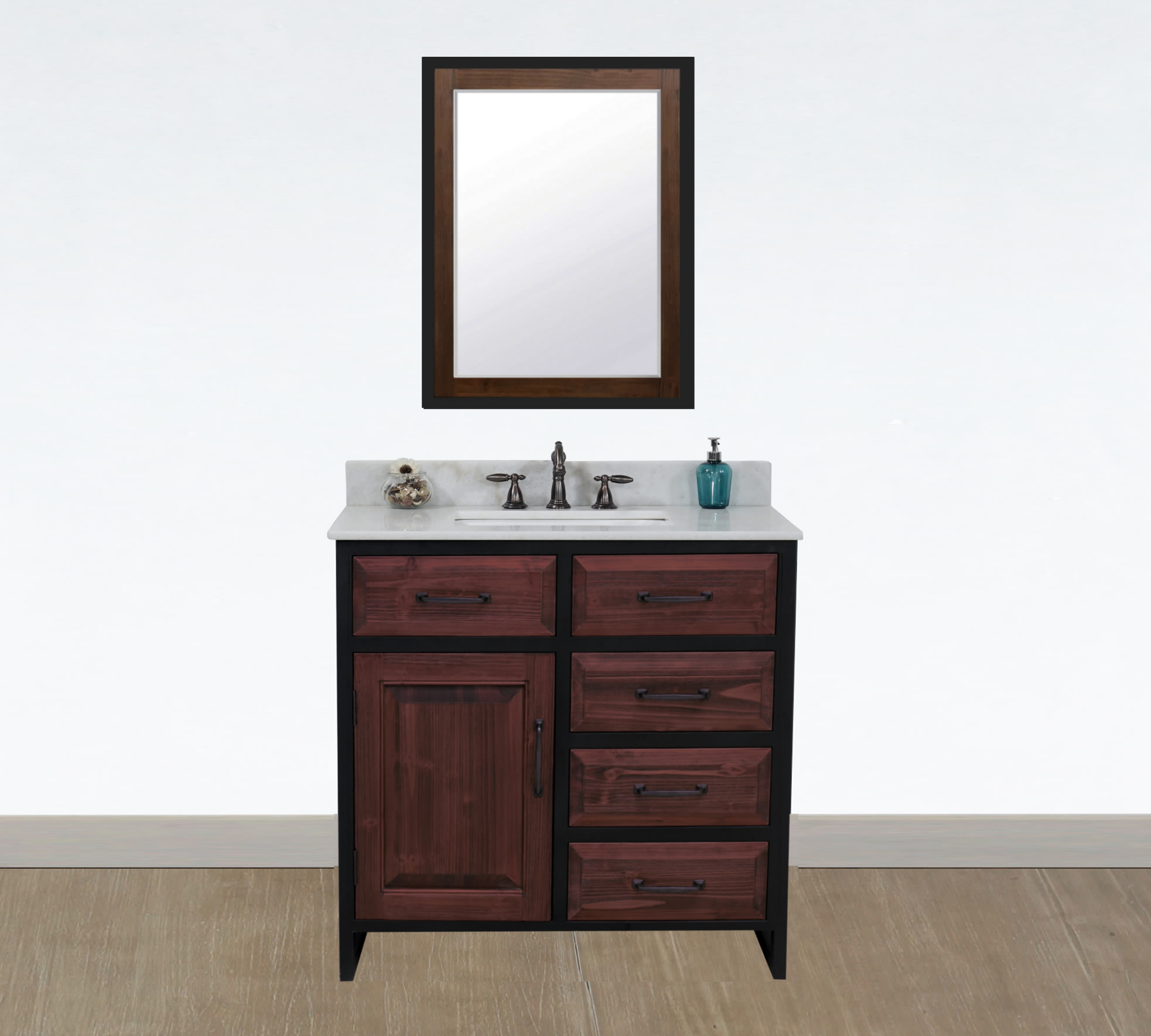 36" Rustic Solid Fir Single Sink with Iron Frame Vanity in Brown Driftwood - No Faucet with Countertop Options