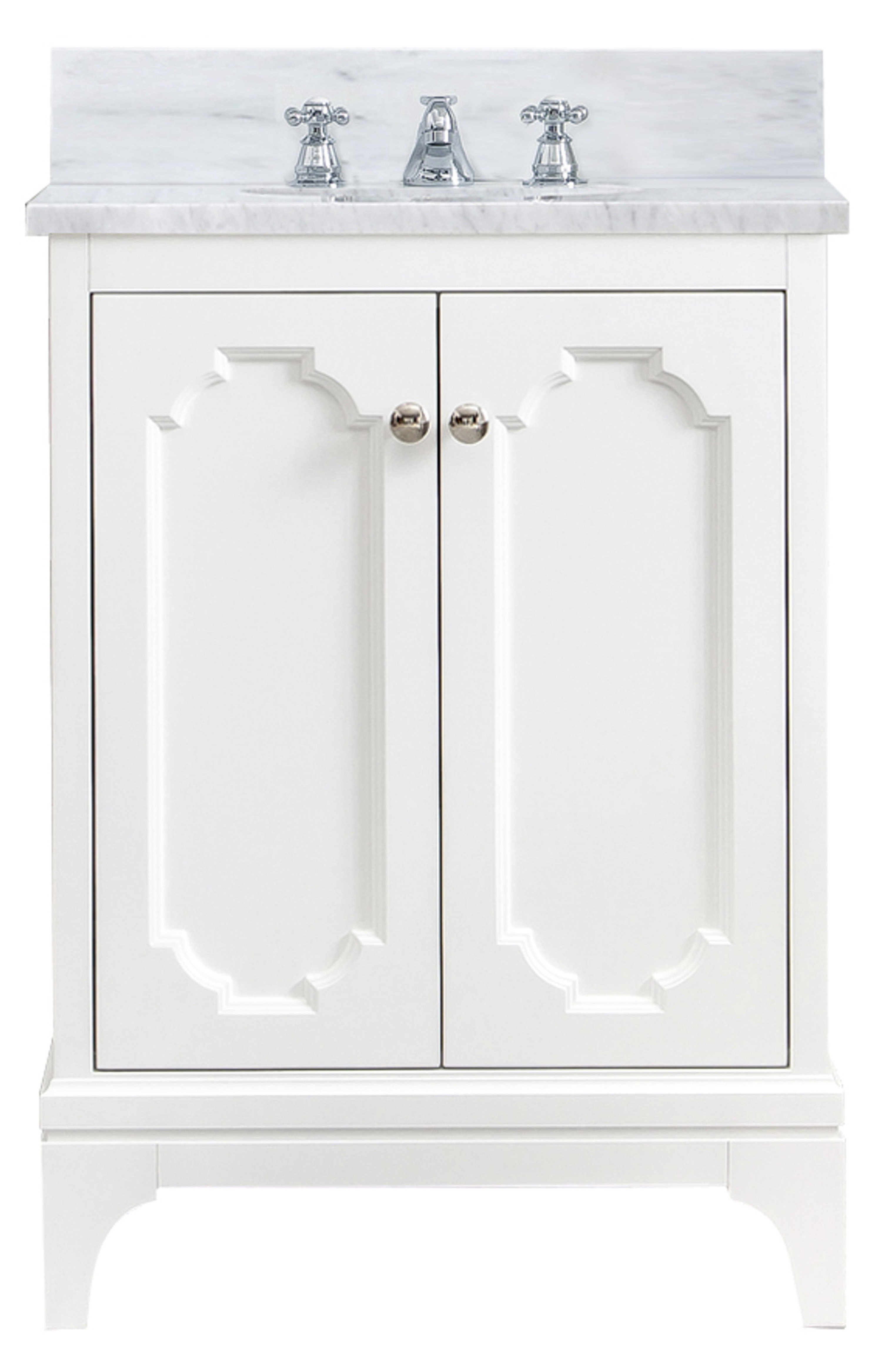 24" Single Sink Carrara White Marble Countertop Vanity in Pure White with Mirror and Faucet Options