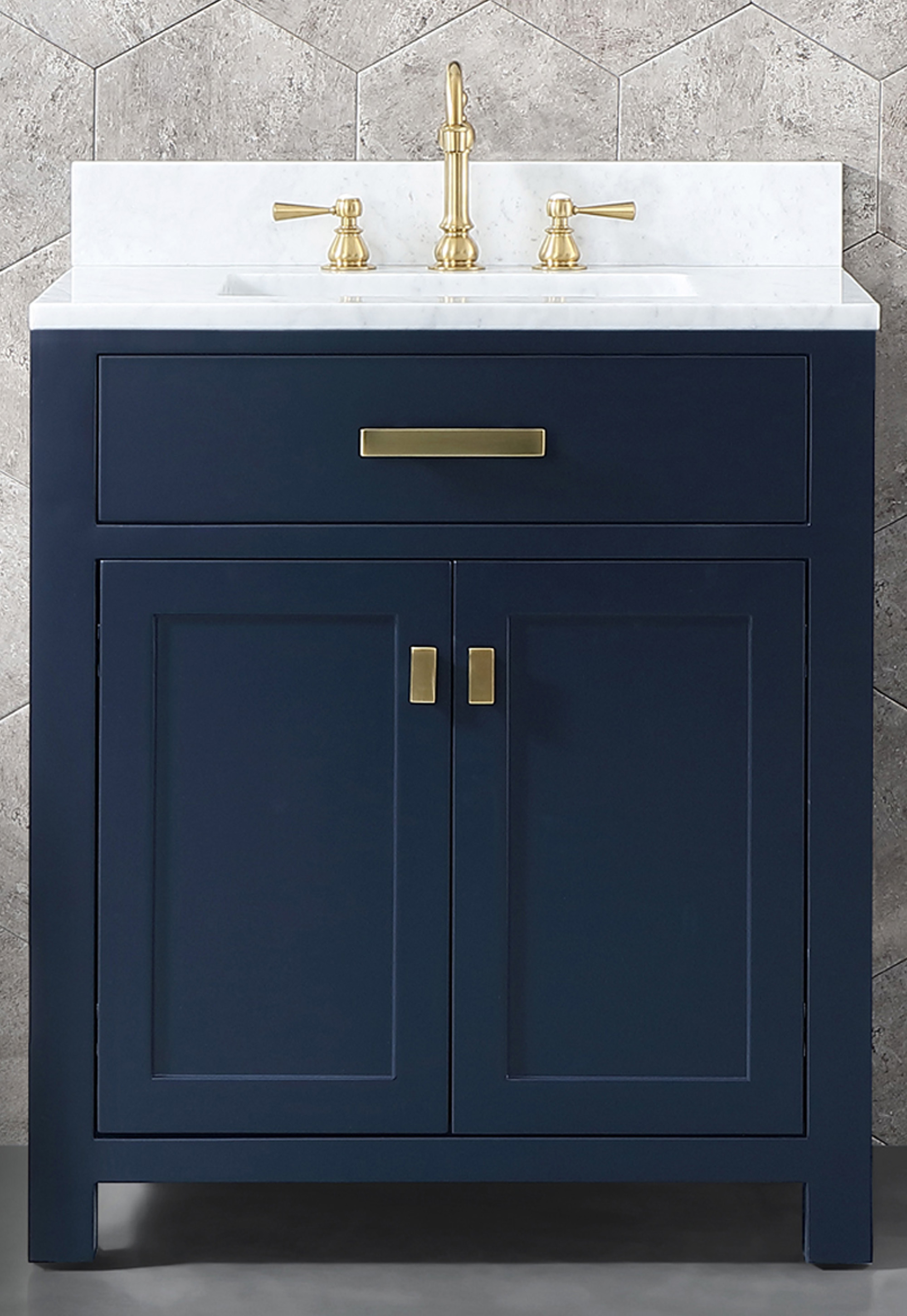 30" Single Sink Carrara White Marble Vanity In Monarch Blue Color