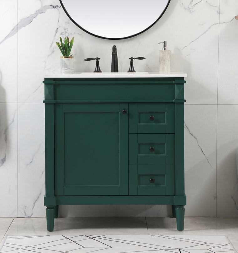 32 inch Modern Fitting Single Bathroom Vanity in Green with Backsplash Option