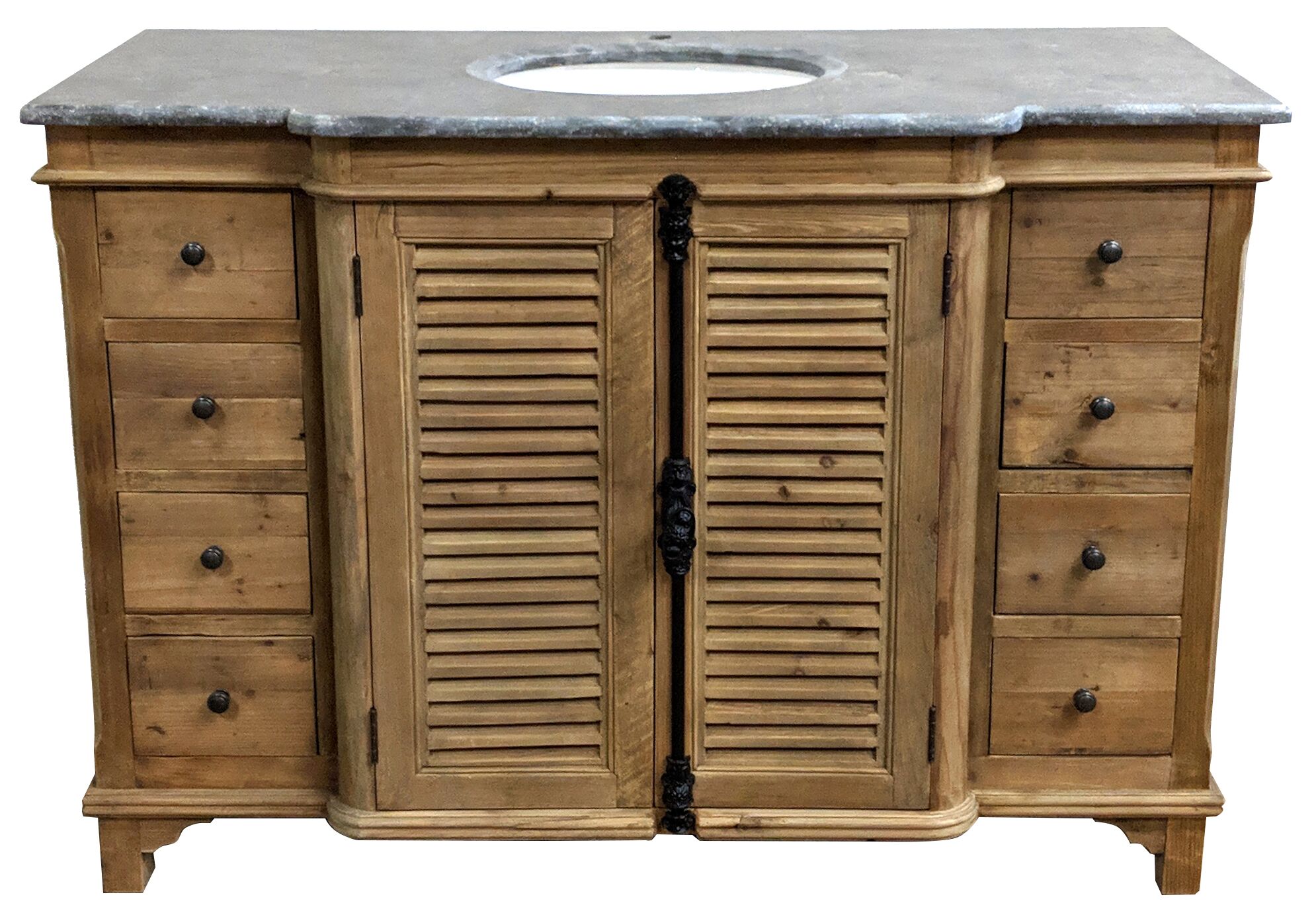 51" Handcrafted Reclaimed Pine Solid Wood Single Breakfront Bath Vanity Natural Finish