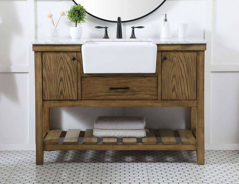 48 inch Single Bathroom Vanity in Driftwood with Backsplash Option