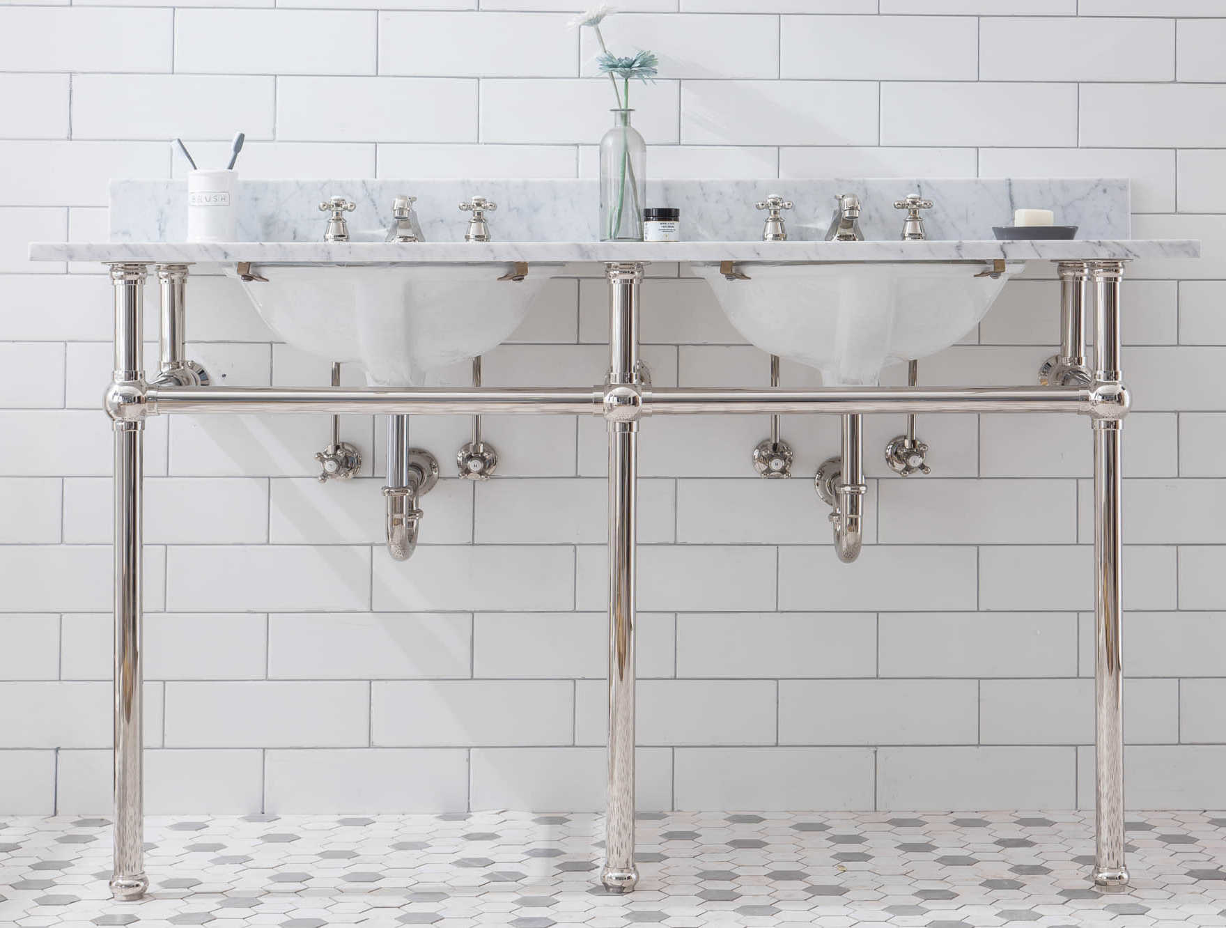 60" Wide Double Wash Stand Only in Polished Nickel (PVD) Finish