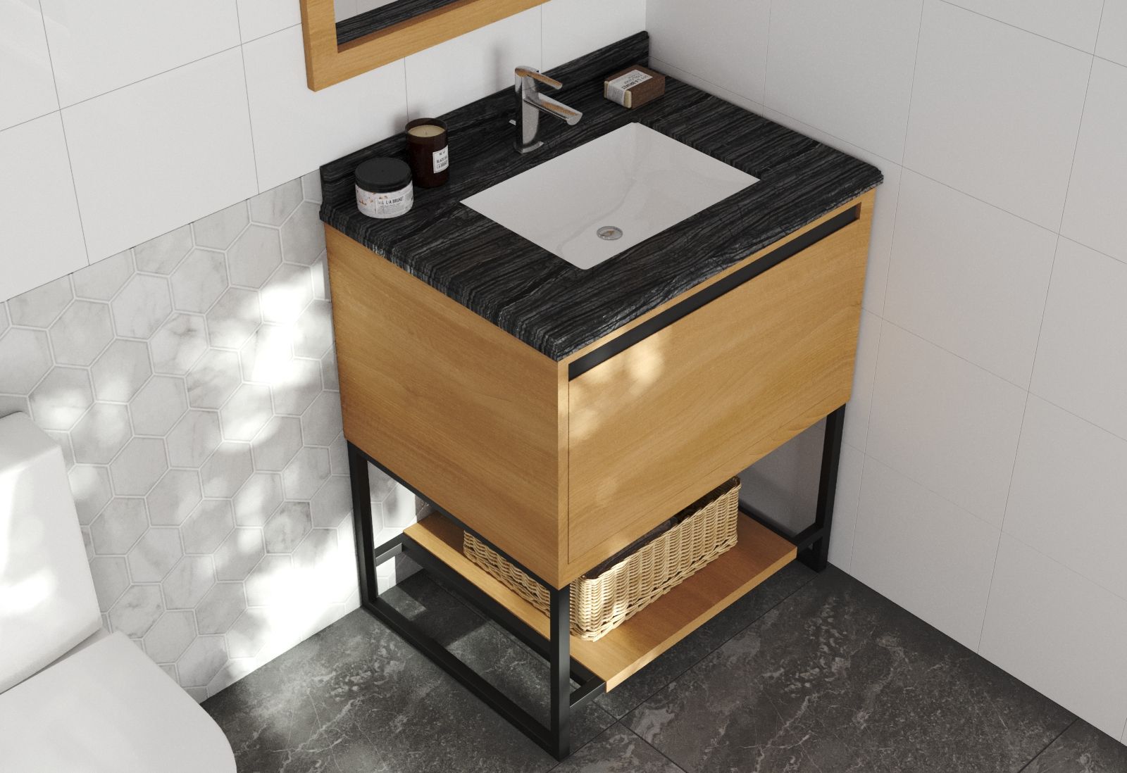 30" Base Bathroom Vanity - California White Oak Cabinet Finish with Top Options