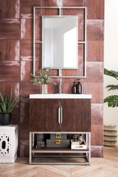 James Martin Columbia 31.5" Single Vanity Cabinet, Coffee Oak with Hardware and Countertop Options