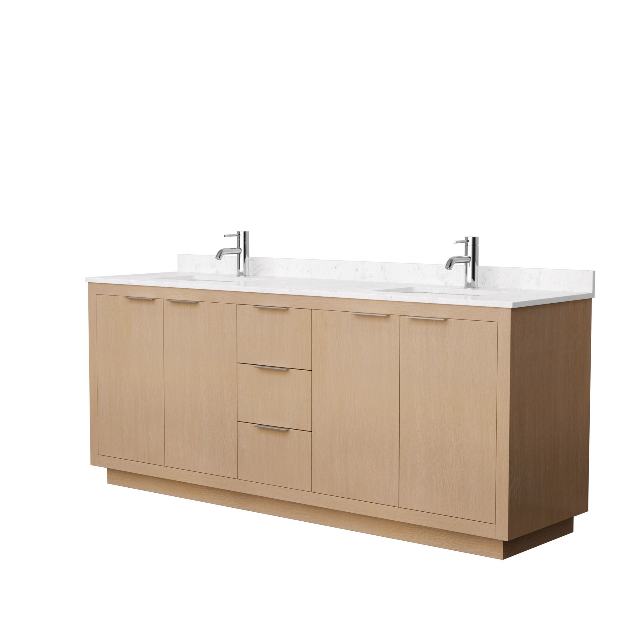 80" Double Bathroom Vanity in Light Straw with Countertop and Hardware Options