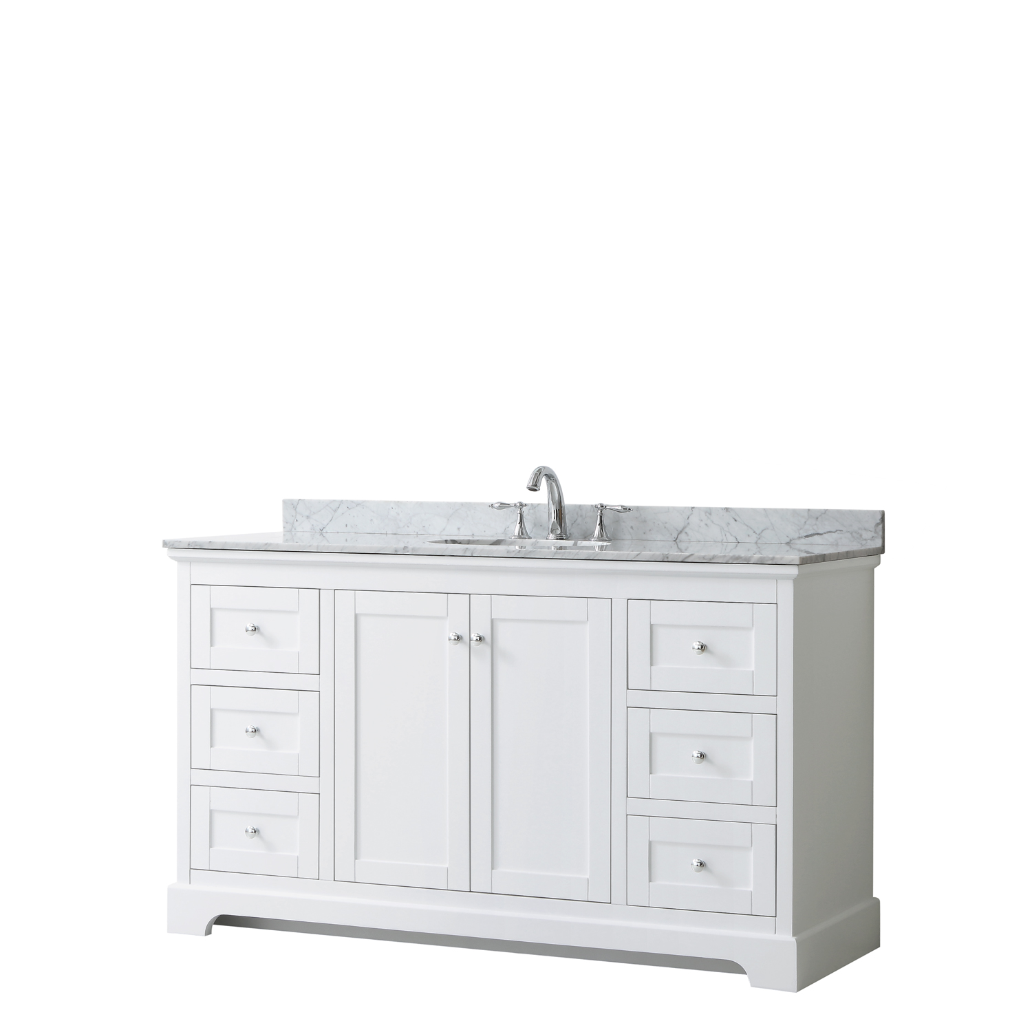 60" Single Bathroom Vanity in White, No Countertop, No Sink, and No Mirror