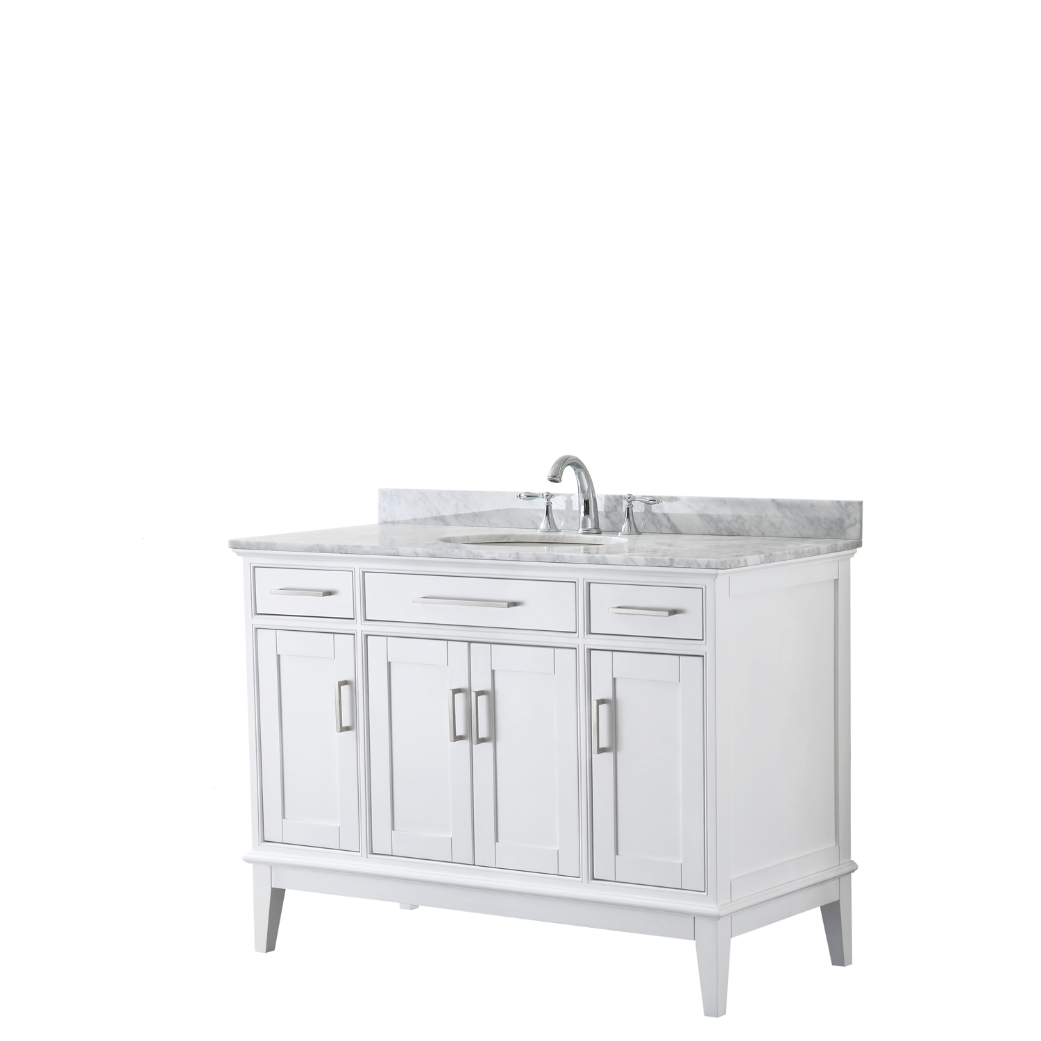 Contemporary 48" Single Bathroom Vanity in White, White Carrara Marble Countertop with Undermount Sink, and Mirror Options