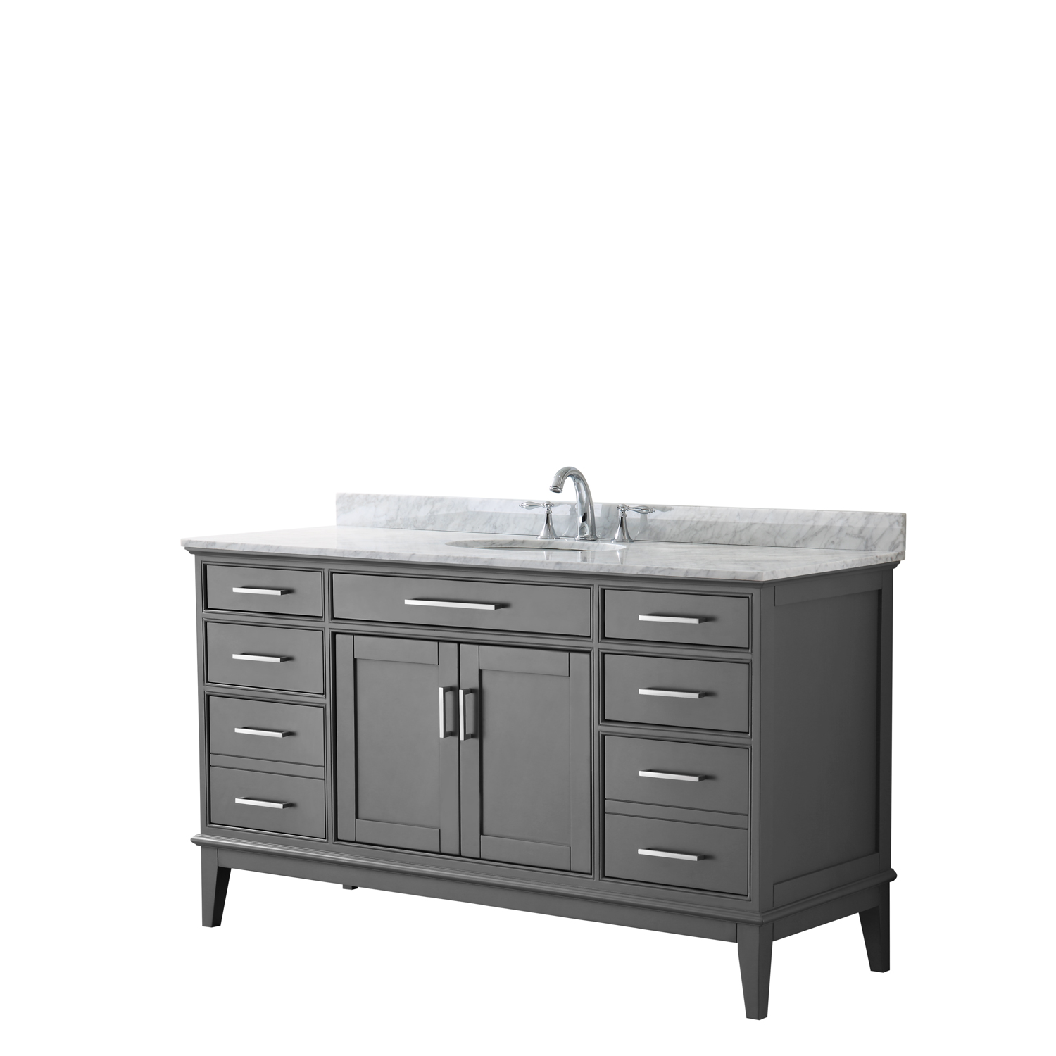 Contemporary 60" Single Bathroom Vanity in Dark Gray, White Carrara Marble Countertop with Undermount Sink, and Mirror