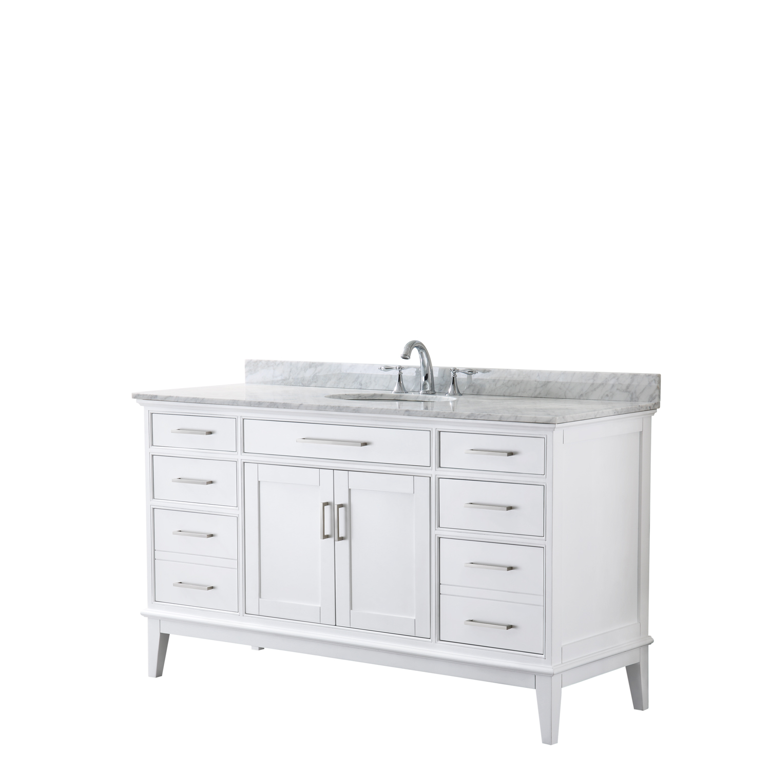 Contemporary 60" Single Bathroom Vanity in White, White Carrara Marble Countertop with Undermount Sink, and Mirror Options