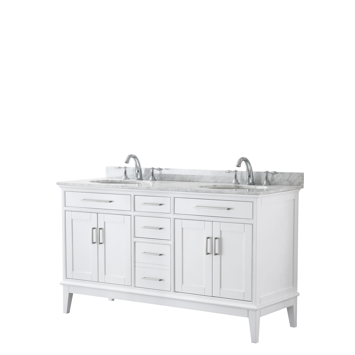 Contemporary 60" Double Bathroom Vanity in White, White Carrara Marble Countertop with Undermount Sinks, and Mirror Options
