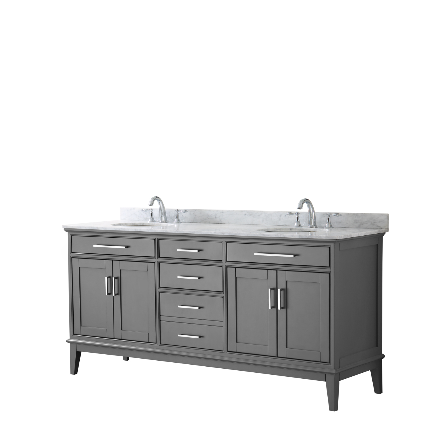 Contemporary 72" Double Bathroom Vanity in Dark Gray, White Carrara Marble Countertop with Undermount Sinks, and Mirror Options