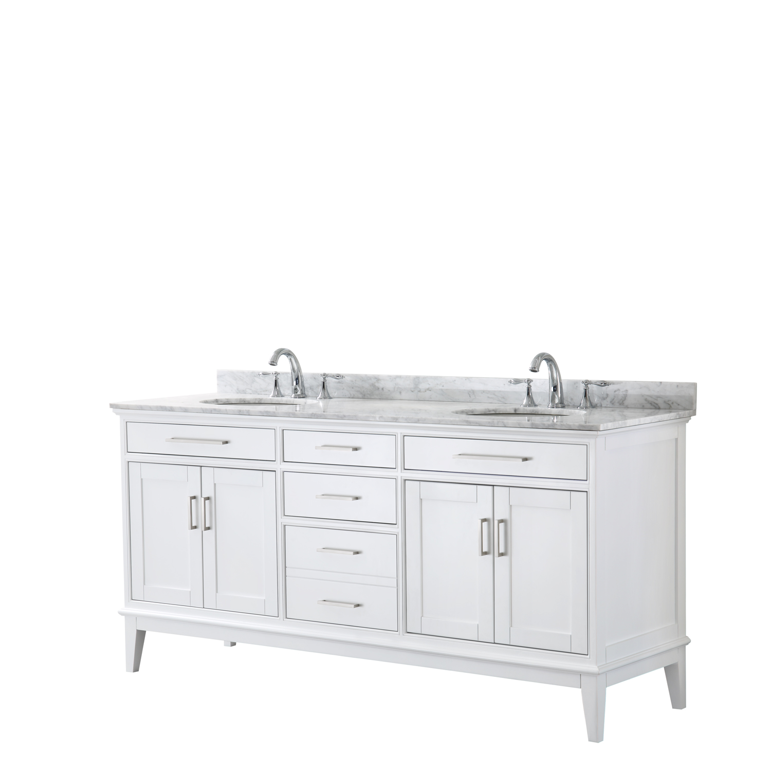 Contemporary 72" Double Bathroom Vanity in White, White Carrara Marble Countertop with Undermount Sinks, and Mirror Options