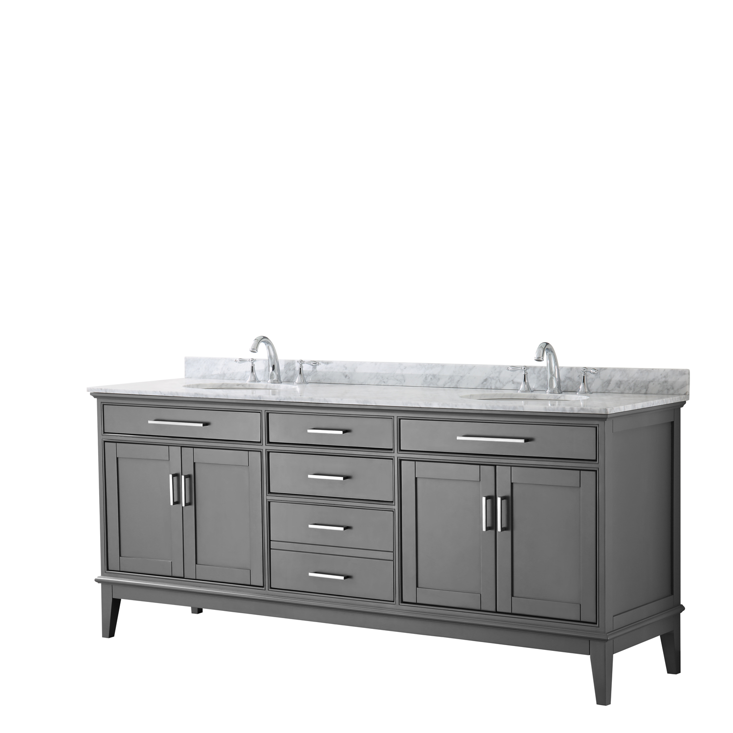 Contemporary 80" Double Bathroom Vanity in Dark Gray, White Carrara Marble Countertop with Undermount Sinks, and Mirror Options