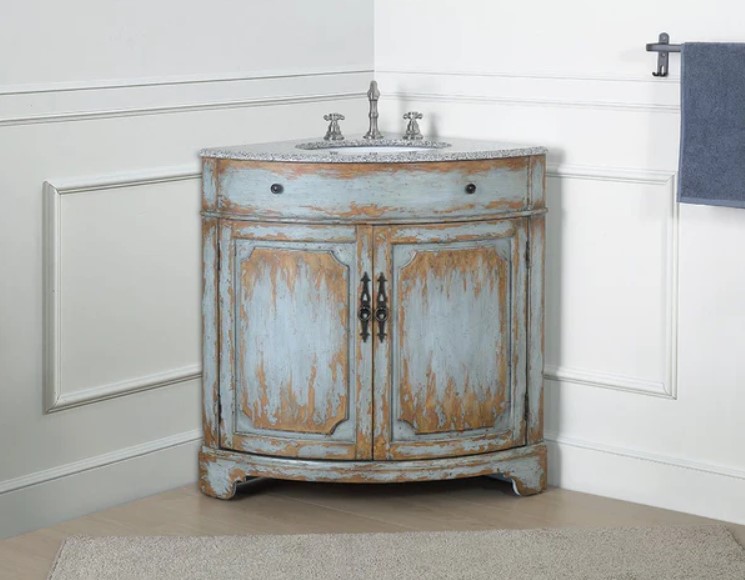 24 Inch Adelina Freestanding Distressed Gray Corner Bathroom Sink Vanity