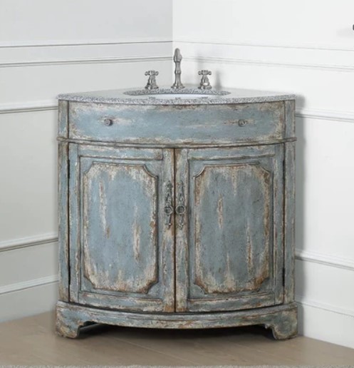 24 Inch Adelina Freestanding Distressed Rustic Gray Beach Style Corner Bathroom Sink Vanity