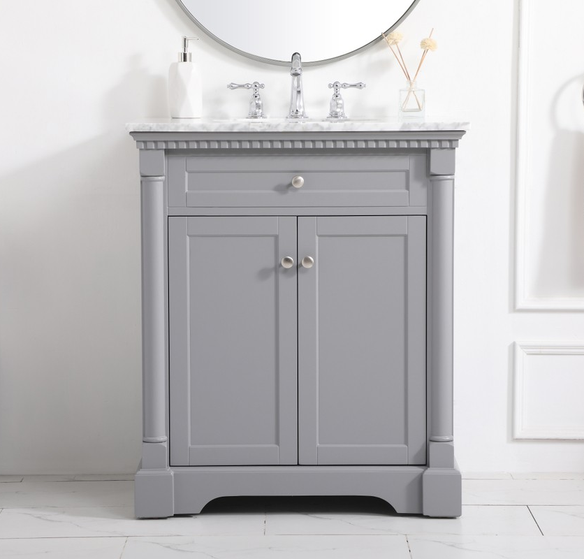 30 inch Single Bathroom Vanity in Grey with Three Finish Options