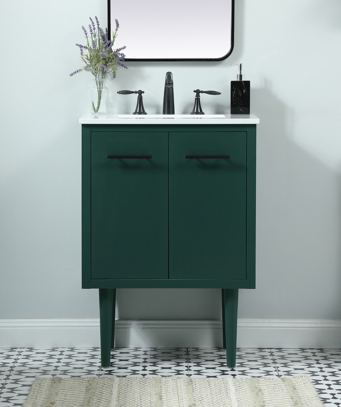 24 inch Single Bathroom Vanity in Green with Backsplash Option